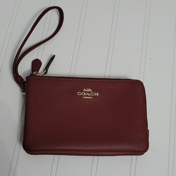 Coach Handbags - Coach Double Corner Zip Wristlet Wine